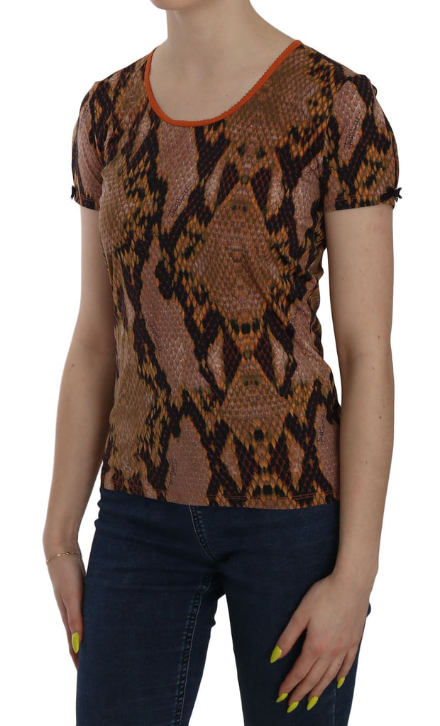 Alluring Brown Snake Skin Pattern Blouse Just Cavalli