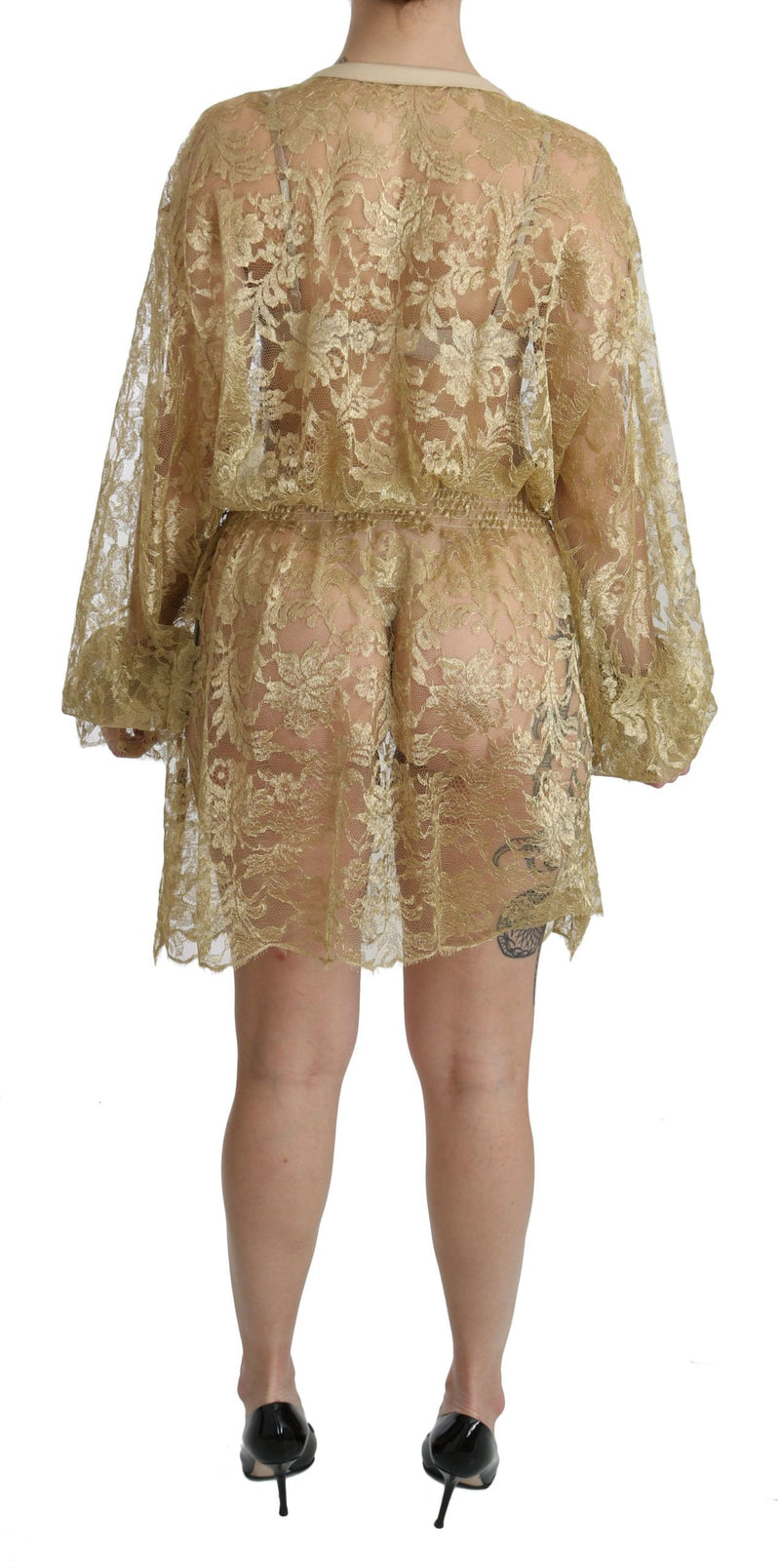 Elegant Gold Lace A-Line Knee Length Dress Dolce & Gabbana