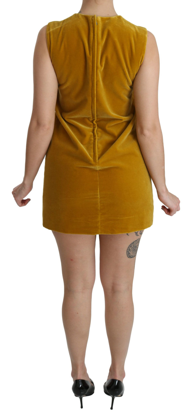 Mustard Velvet Shift Mini Dress Dolce & Gabbana