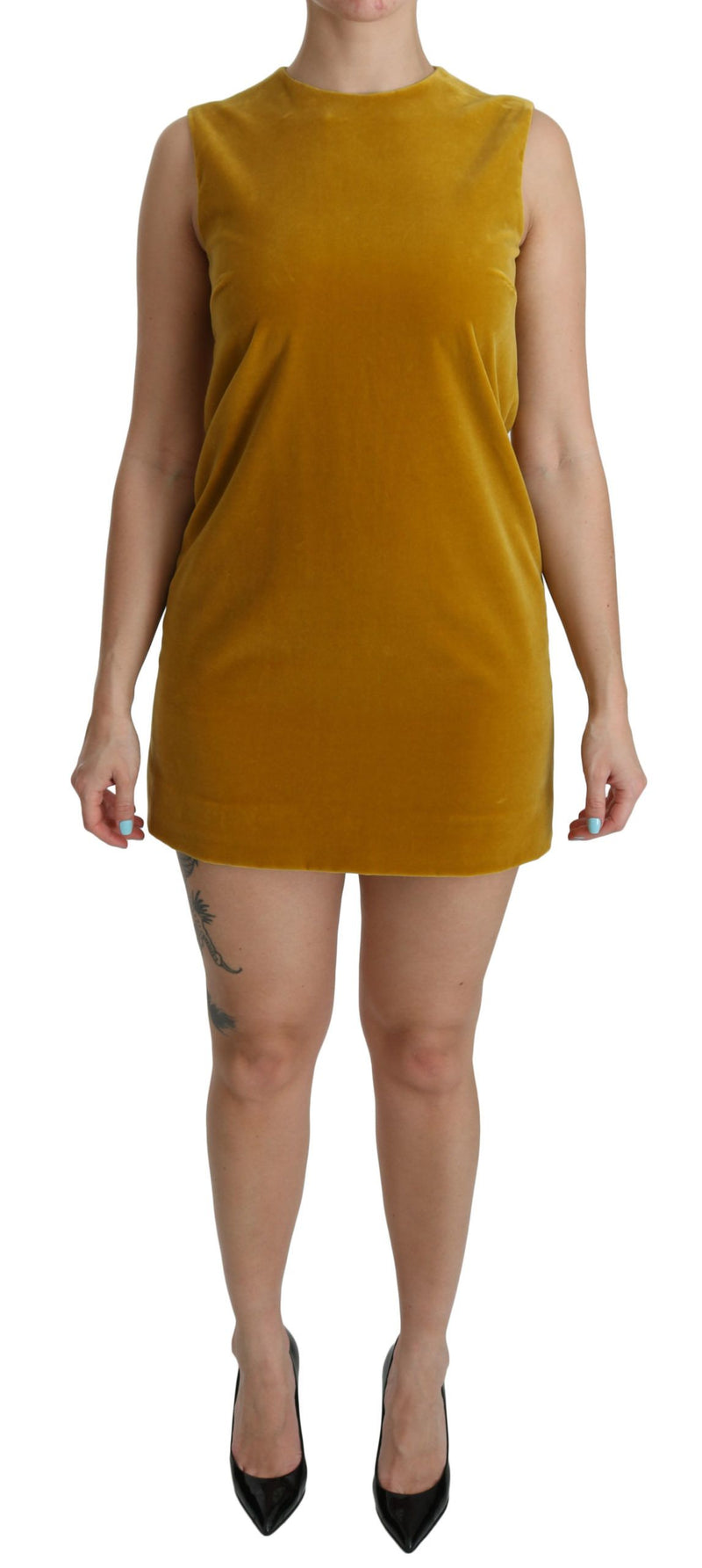 Mustard Velvet Shift Mini Dress Dolce & Gabbana