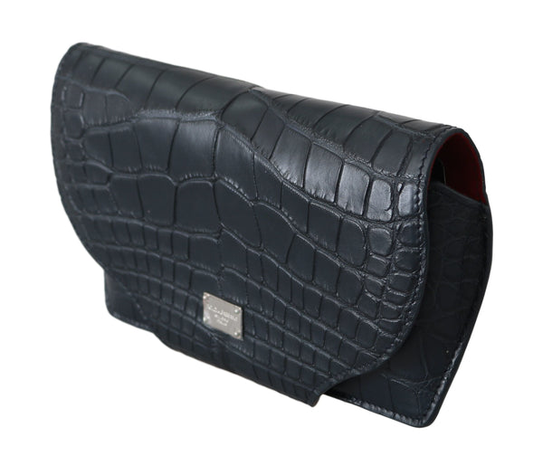 Elegant Blue Crocodile Leather Eyewear Pouch Dolce & Gabbana
