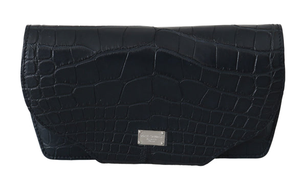 Elegant Blue Crocodile Leather Eyewear Pouch Dolce & Gabbana