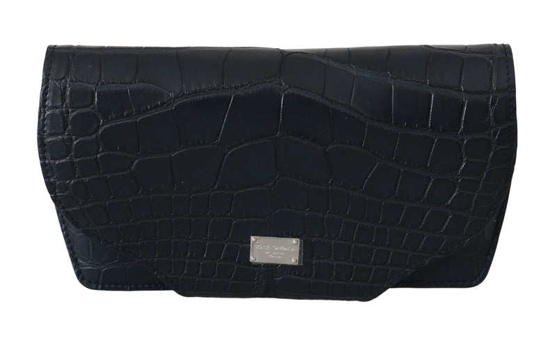 Elegant Blue Crocodile Leather Eyewear Pouch Dolce & Gabbana