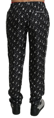 Elegant Black Musical Instrument Print Silk Pants Dolce & Gabbana