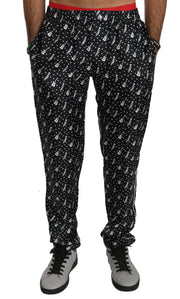 Elegant Black Musical Instrument Print Silk Pants Dolce & Gabbana