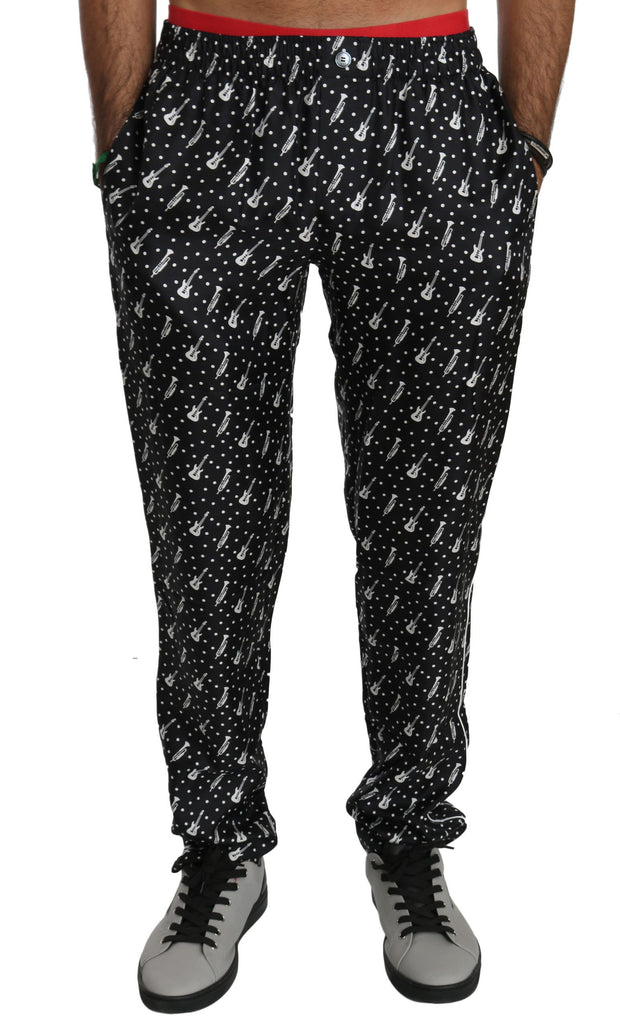 Elegant Black Musical Instrument Print Silk Pants Dolce & Gabbana