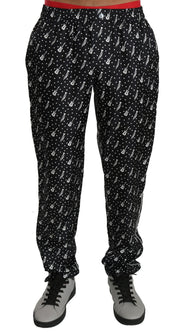 Elegant Black Musical Instrument Print Silk Pants Dolce & Gabbana