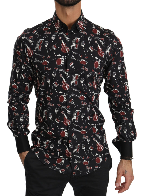 Black Musical Instrument Slim fit Shirt Dolce & Gabbana