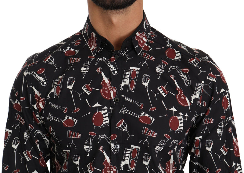 Black Musical Instrument Slim fit Shirt Dolce & Gabbana