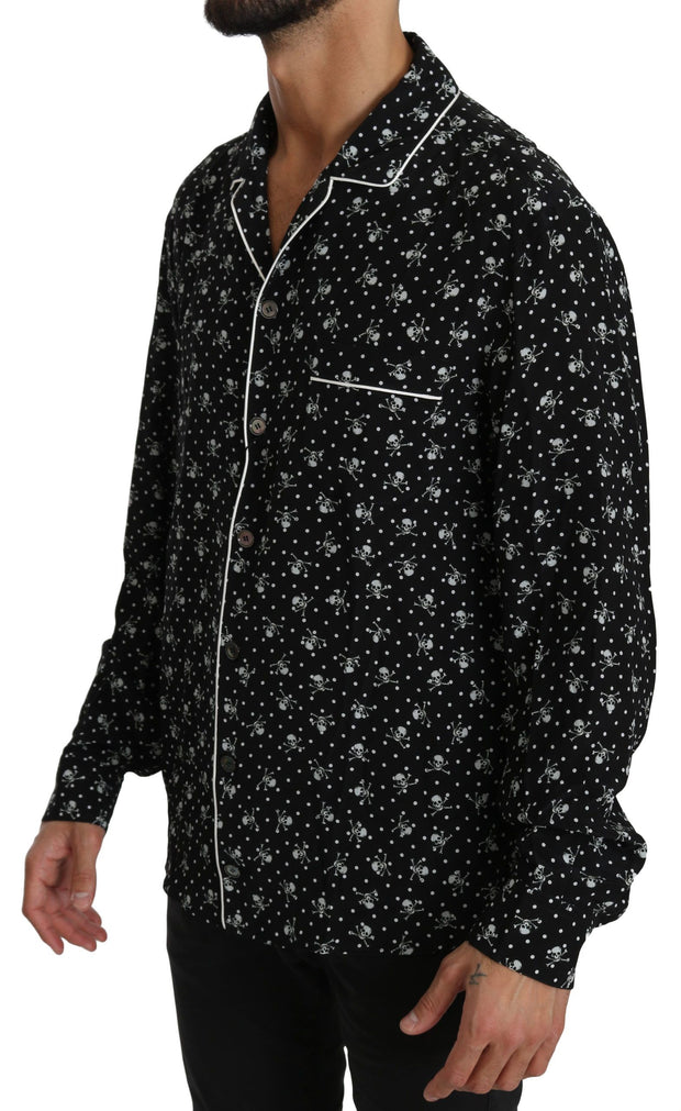 Elegant Silk Pajama Shirt with Skull Print Dolce & Gabbana