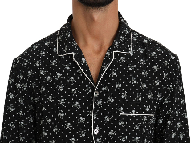 Elegant Silk Pajama Shirt with Skull Print Dolce & Gabbana