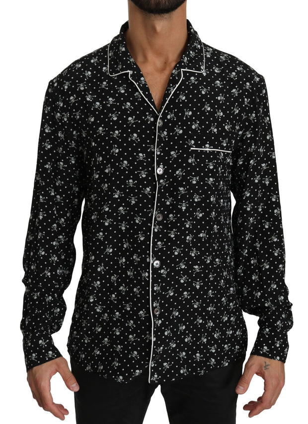 Elegant Silk Pajama Shirt with Skull Print Dolce & Gabbana