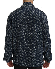 Silken Elegance: Blue Skull Print Lounge Shirt Dolce & Gabbana