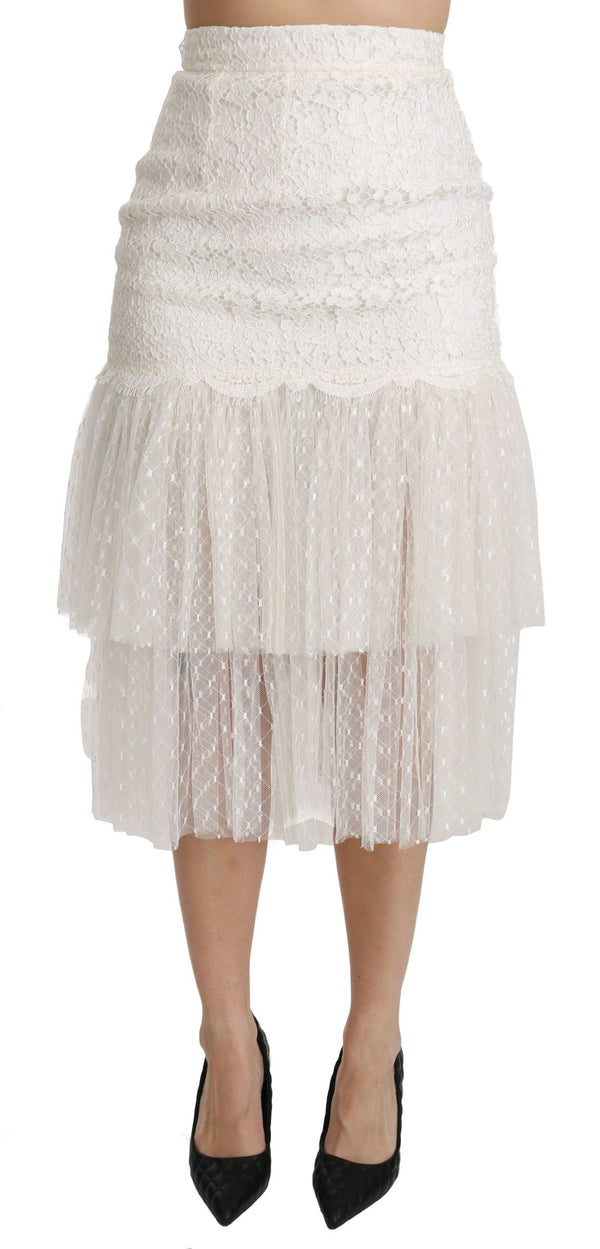 Elegant White Lace High-Waist Skirt Dolce & Gabbana