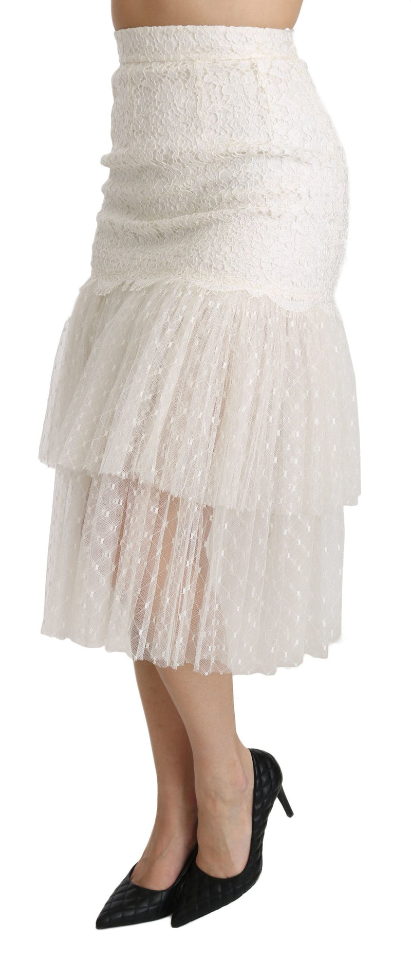 Elegant White Lace High-Waist Skirt Dolce & Gabbana