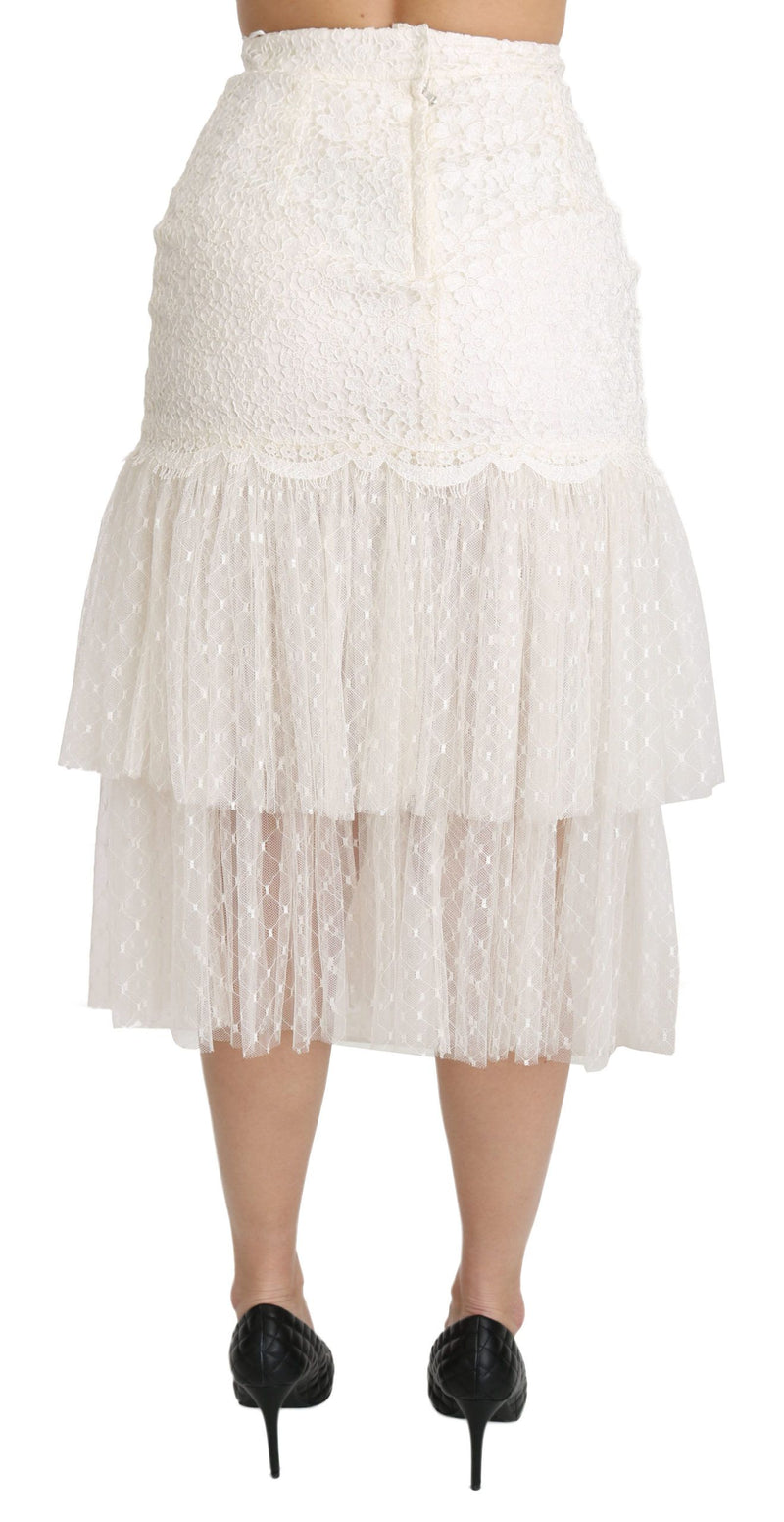 Elegant White Lace High-Waist Skirt Dolce & Gabbana