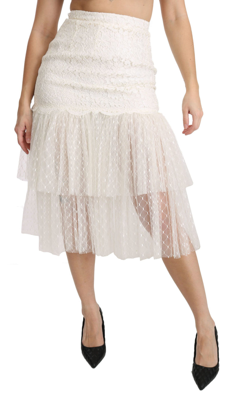 Elegant White Lace High-Waist Skirt Dolce & Gabbana