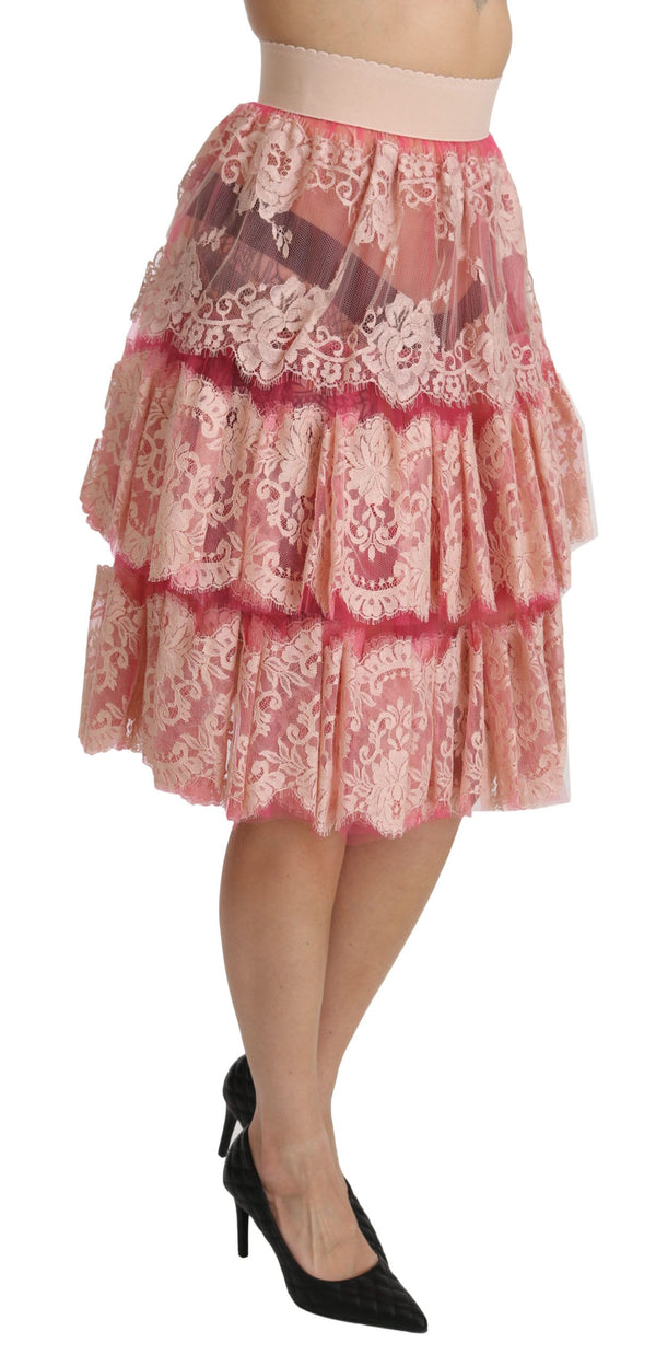 Elegant Pink Lace High-Waist Skirt Dolce & Gabbana