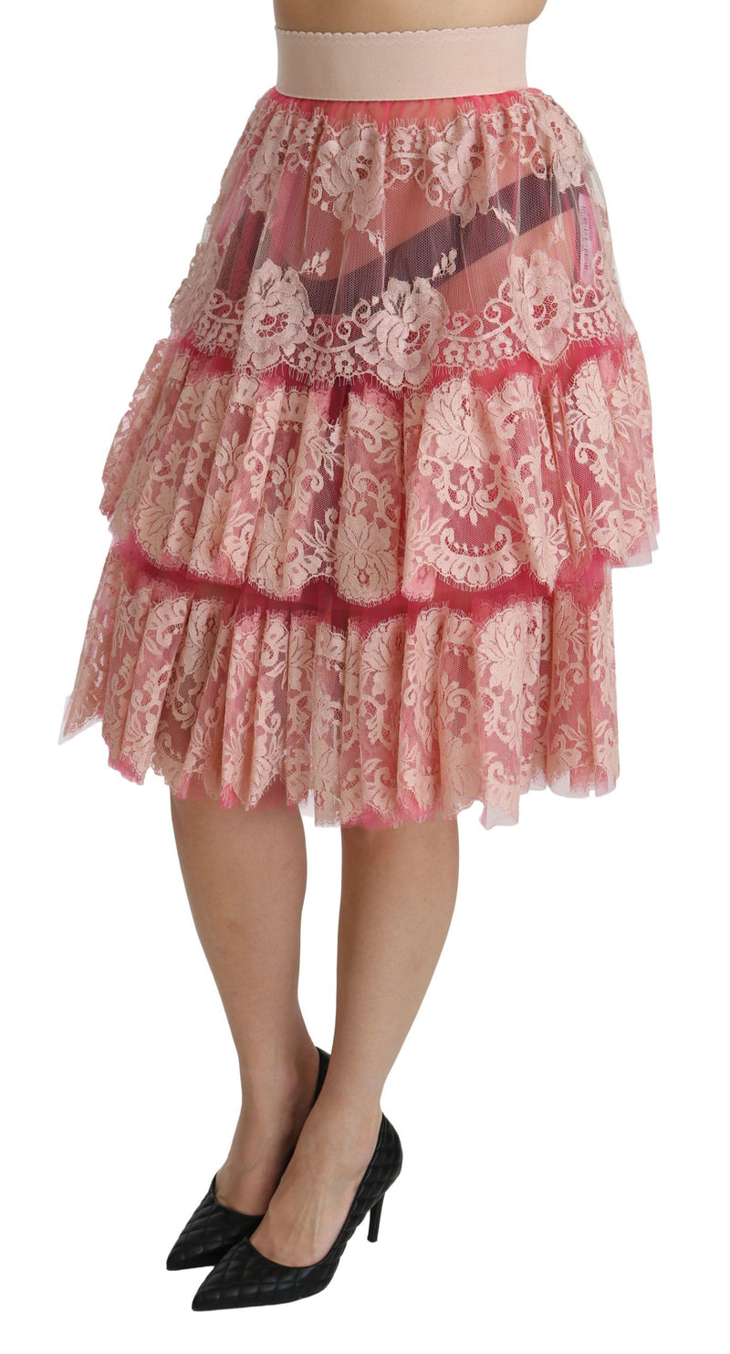 Elegant Pink Lace High-Waist Skirt Dolce & Gabbana