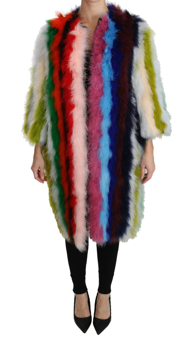 Elegant Multicolor Feather Long Coat Jacket Dolce & Gabbana