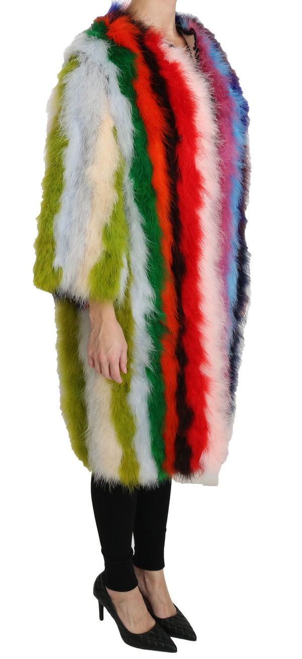 Elegant Multicolor Feather Long Coat Jacket Dolce & Gabbana