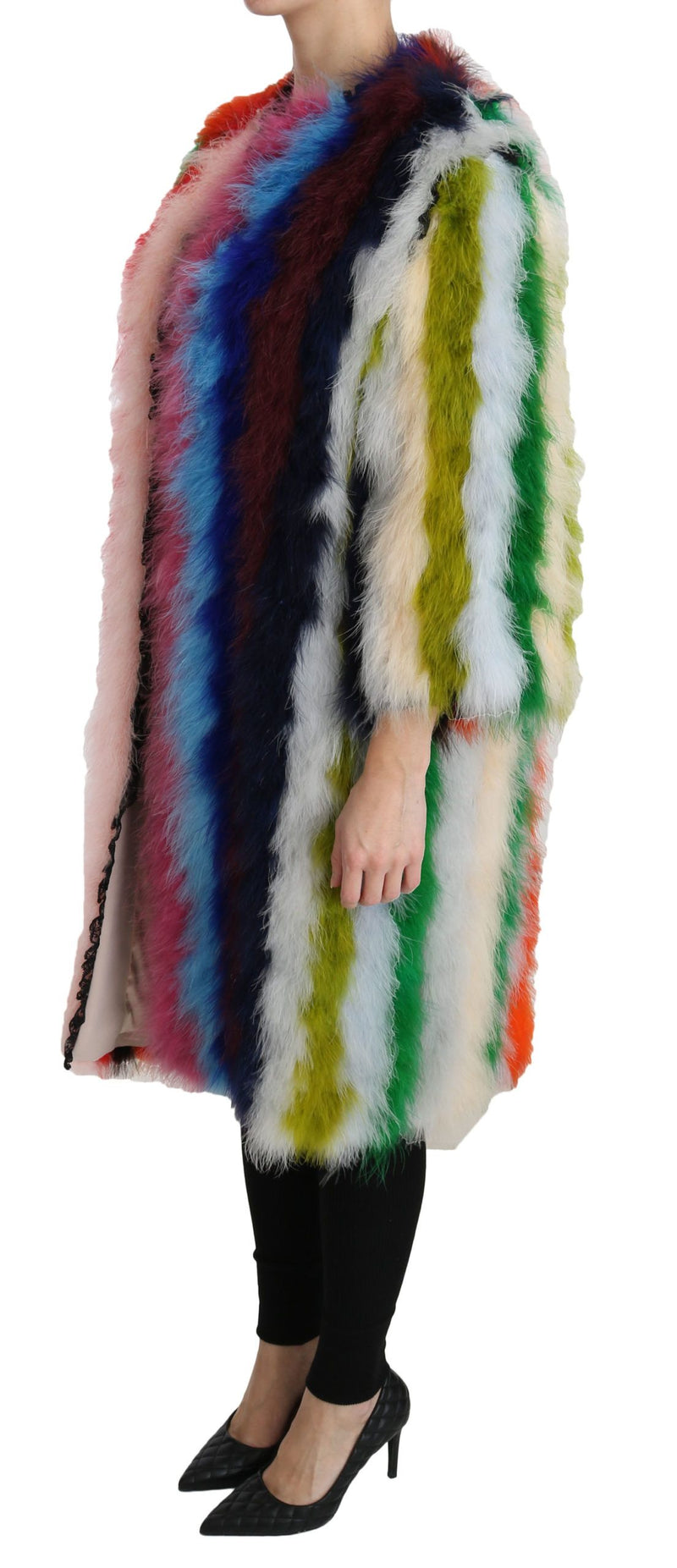 Elegant Multicolor Feather Long Coat Jacket Dolce & Gabbana