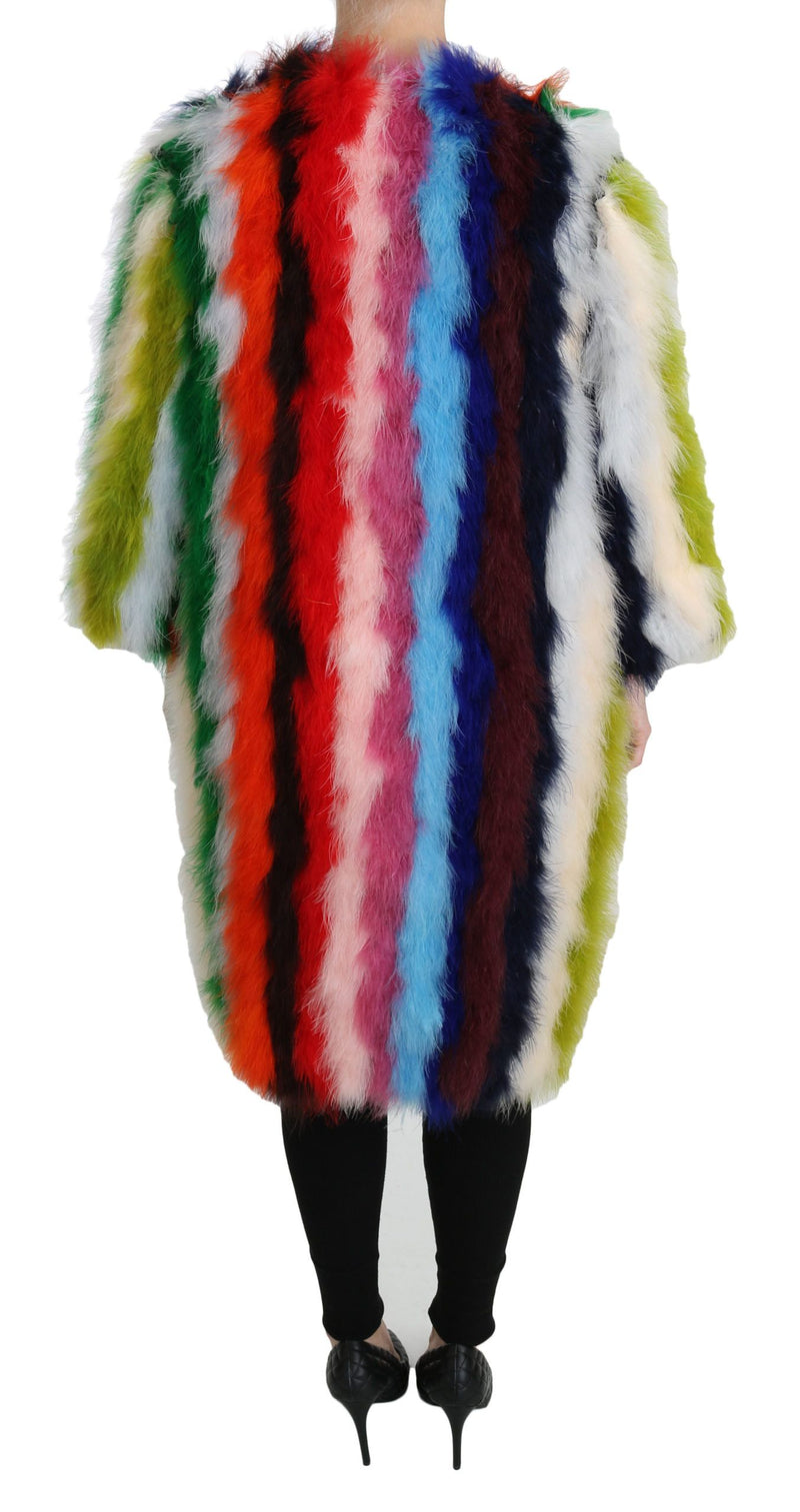 Elegant Multicolor Feather Long Coat Jacket Dolce & Gabbana