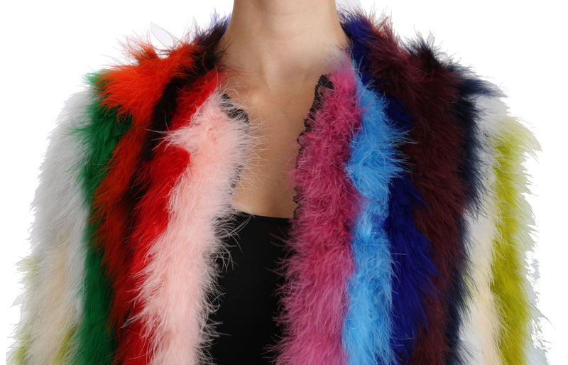 Elegant Multicolor Feather Long Coat Jacket Dolce & Gabbana