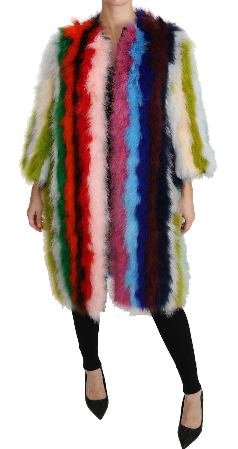 Elegant Multicolor Feather Long Coat Jacket Dolce & Gabbana