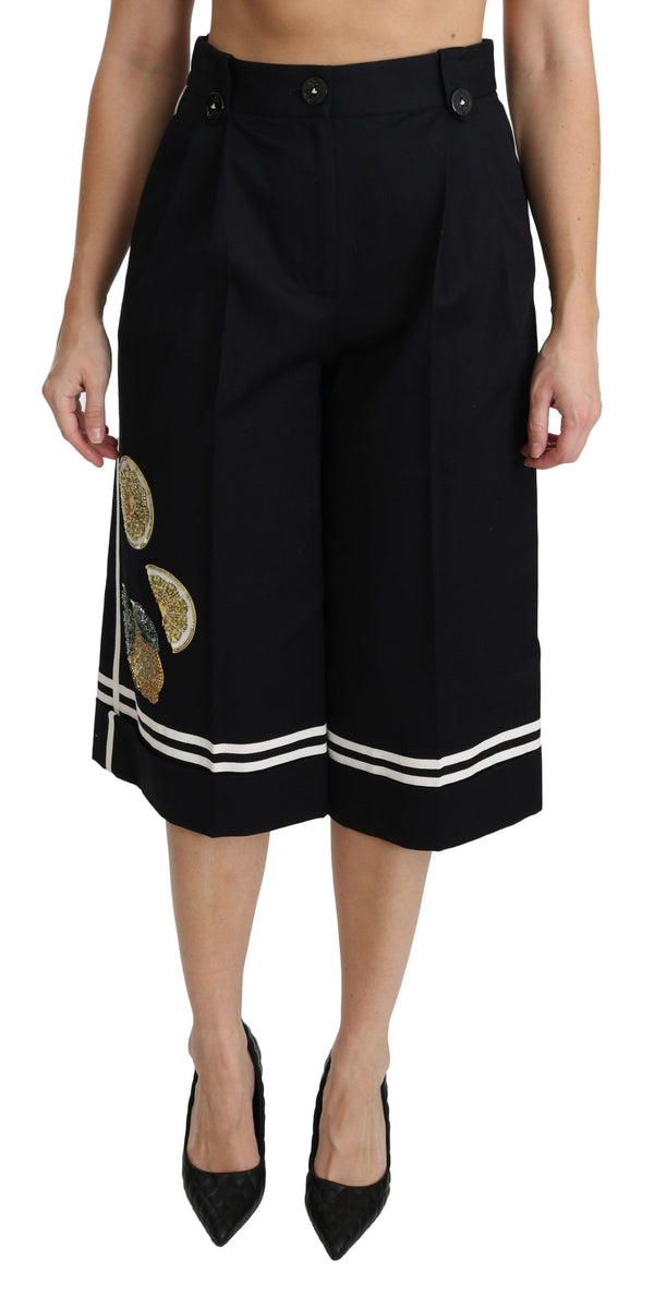 High Waist Palazzo Cropped Pants in Black Lemon Dolce & Gabbana