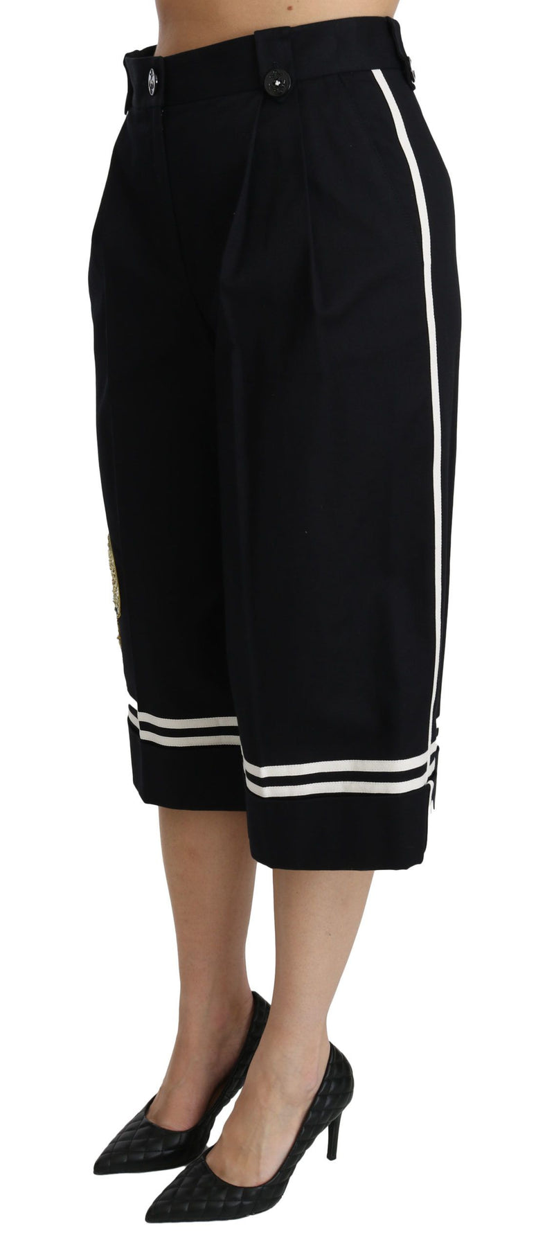 High Waist Palazzo Cropped Pants in Black Lemon Dolce & Gabbana