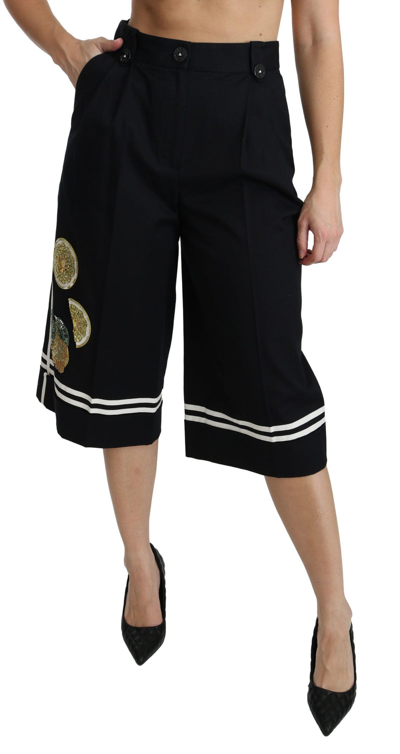 High Waist Palazzo Cropped Pants in Black Lemon Dolce & Gabbana