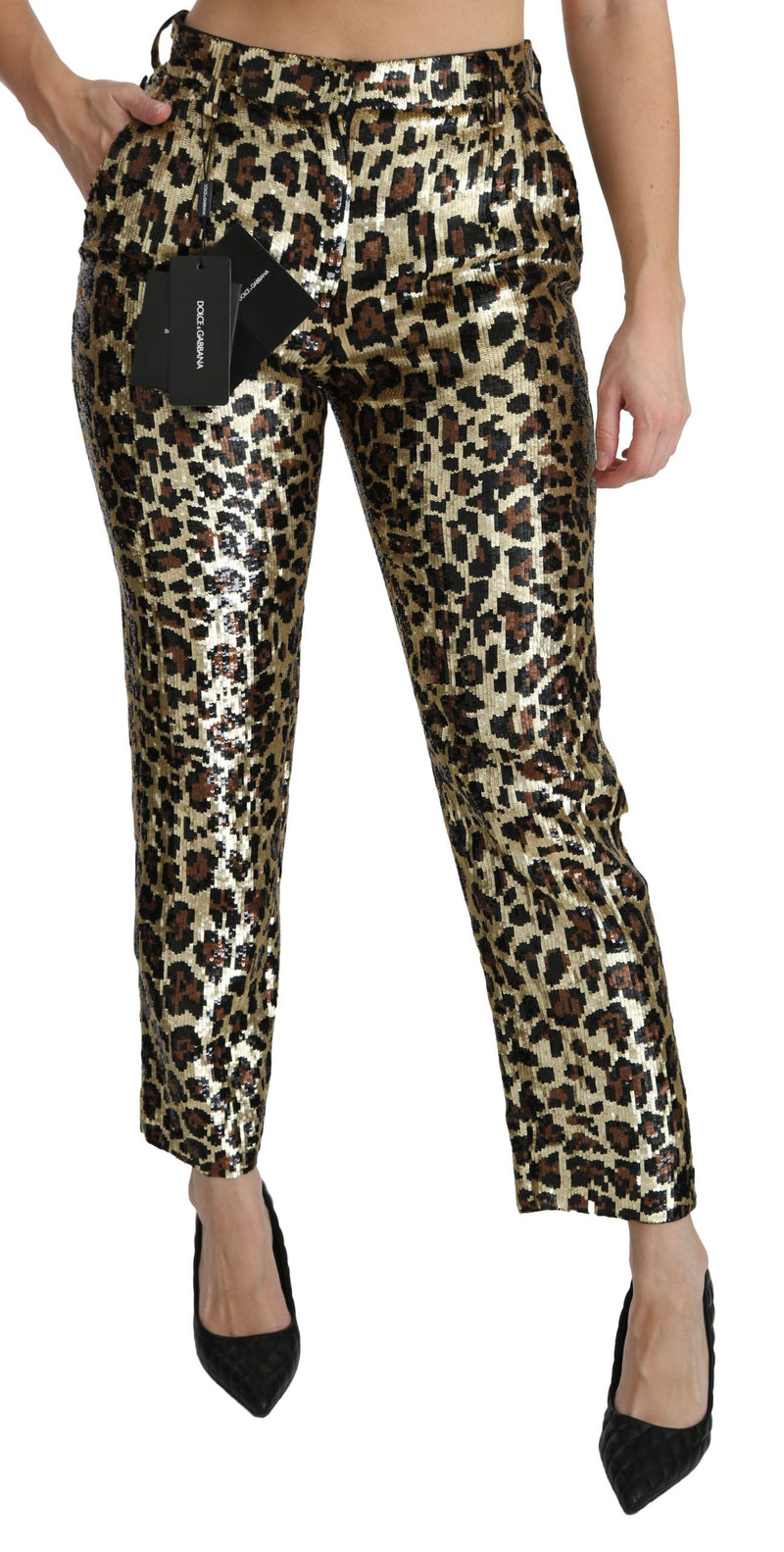 Chic High Waist Leopard Sequin Pants Dolce & Gabbana