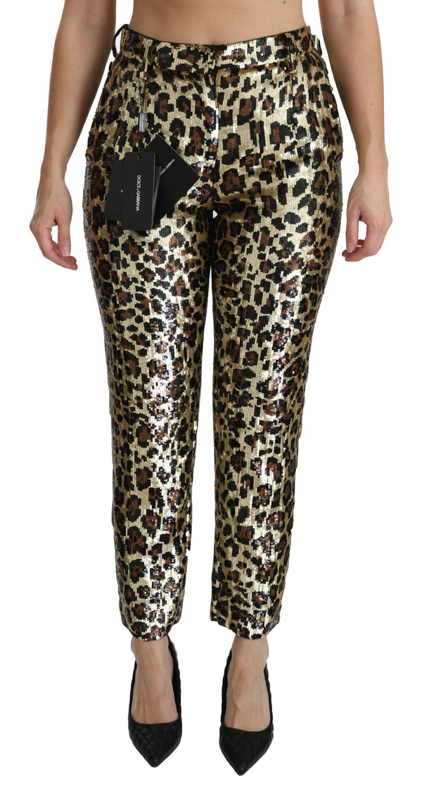 Chic High Waist Leopard Sequin Pants Dolce & Gabbana