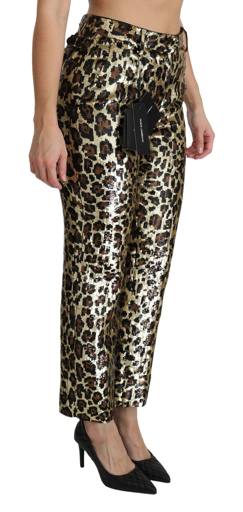 Chic High Waist Leopard Sequin Pants Dolce & Gabbana