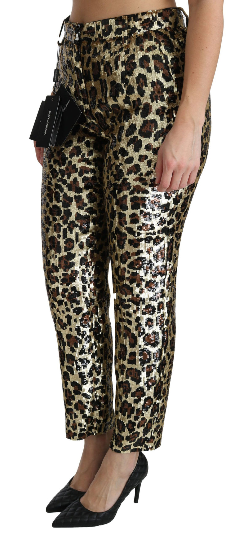 Chic High Waist Leopard Sequin Pants Dolce & Gabbana