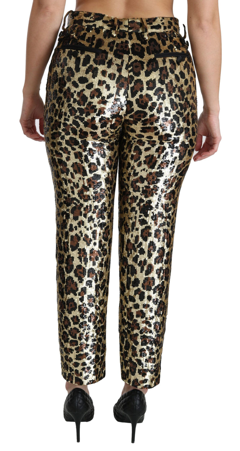 Chic High Waist Leopard Sequin Pants Dolce & Gabbana