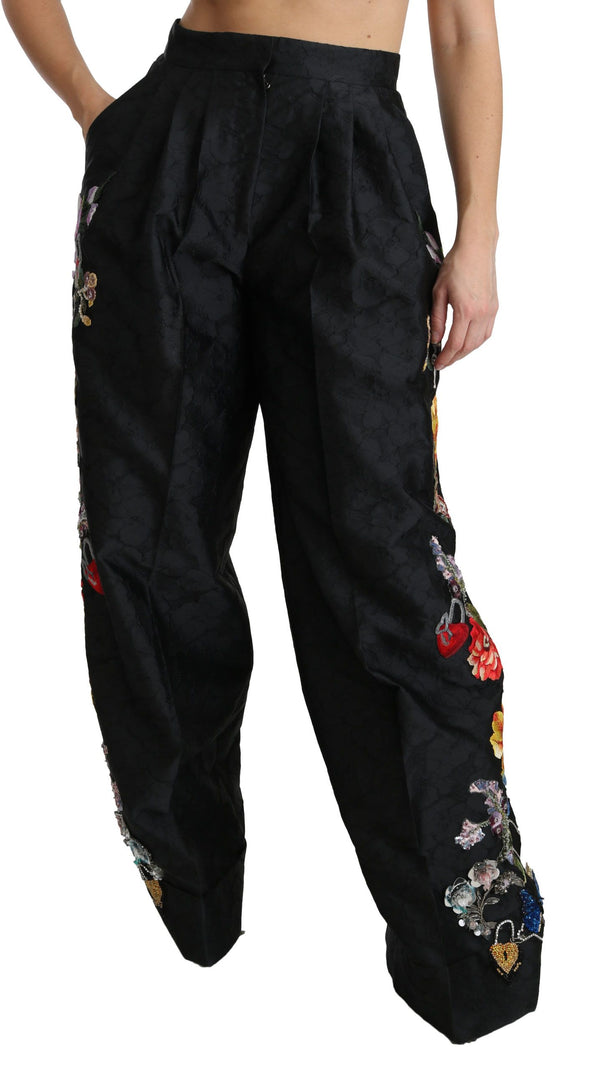 Elegant High Waist Wide Leg Floral Pants Dolce & Gabbana