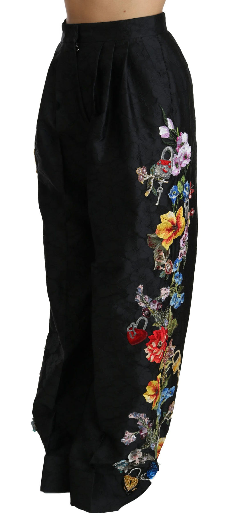 Elegant High Waist Wide Leg Floral Pants Dolce & Gabbana