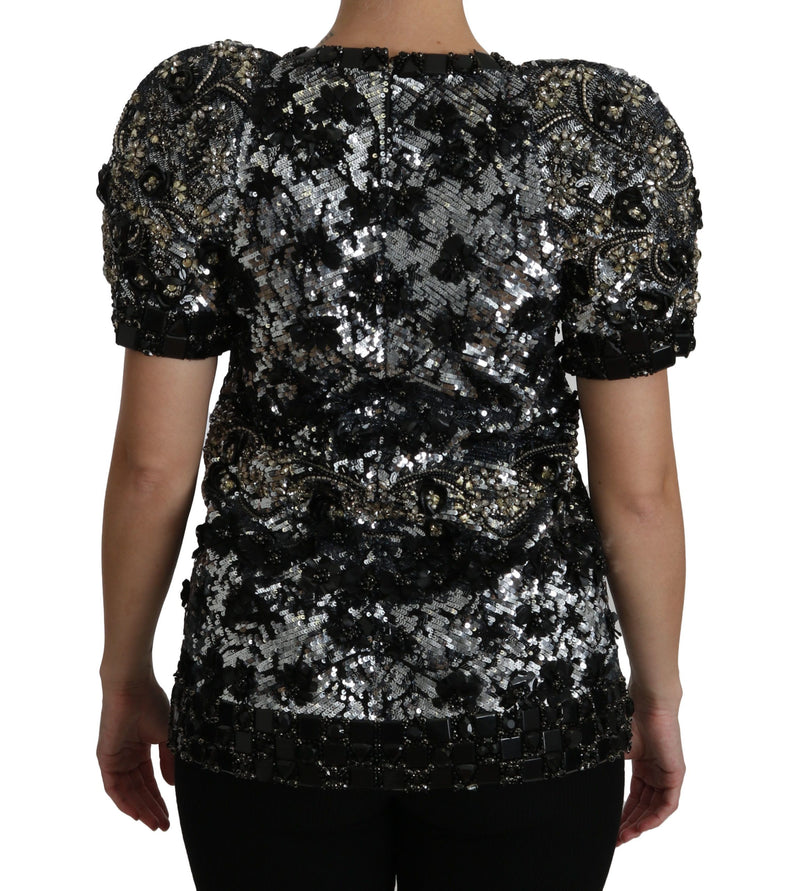 Sequined Crystal Embellished Crew Neck Top Dolce & Gabbana