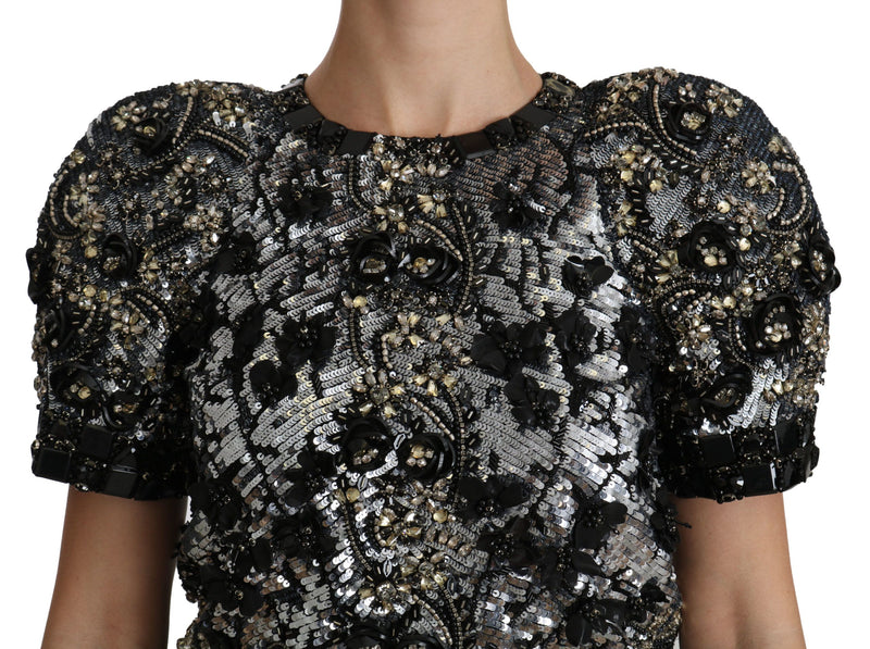 Sequined Crystal Embellished Crew Neck Top Dolce & Gabbana