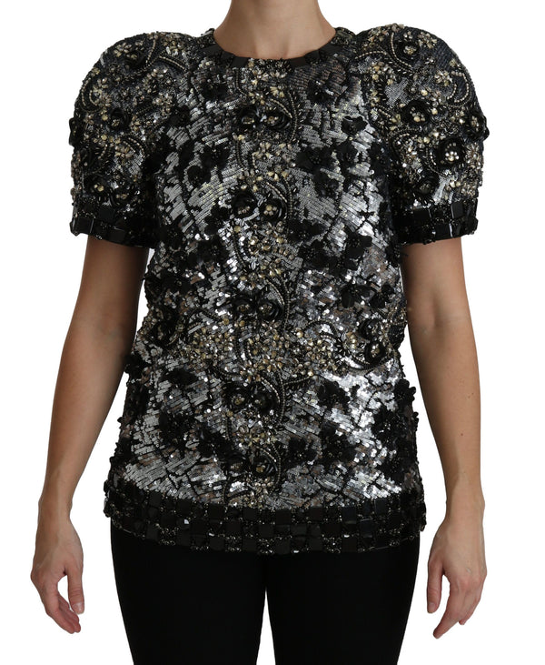 Sequined Crystal Embellished Crew Neck Top Dolce & Gabbana