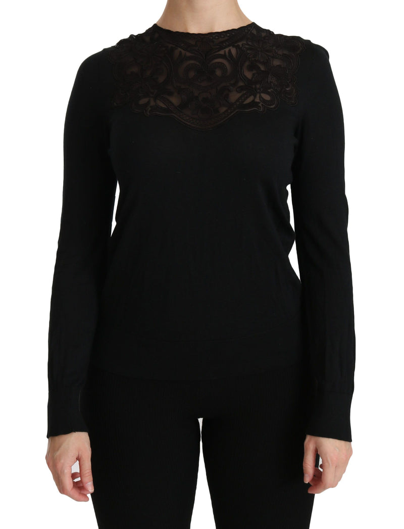 Elegant Silk-Blend Black Lace Blouse Dolce & Gabbana