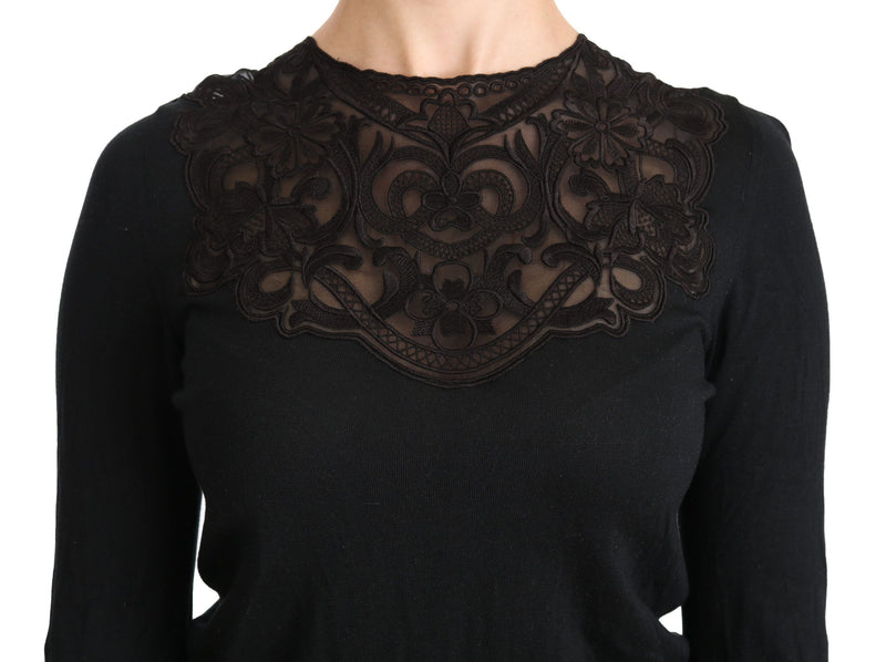 Elegant Silk-Blend Black Lace Blouse Dolce & Gabbana