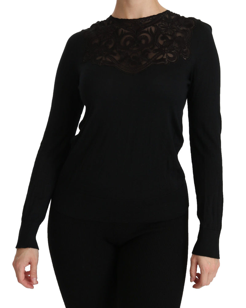 Elegant Silk-Blend Black Lace Blouse Dolce & Gabbana