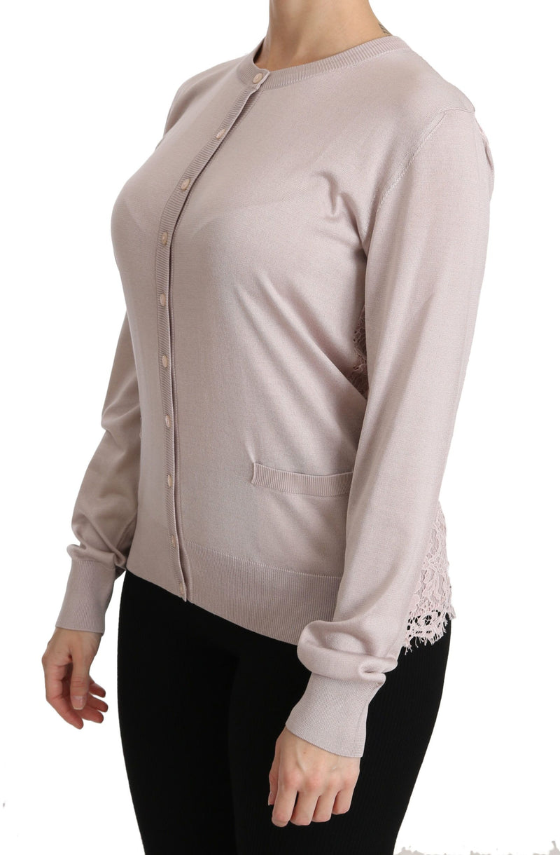 Silk Blend Pink Crew Neck Cardigan Dolce & Gabbana