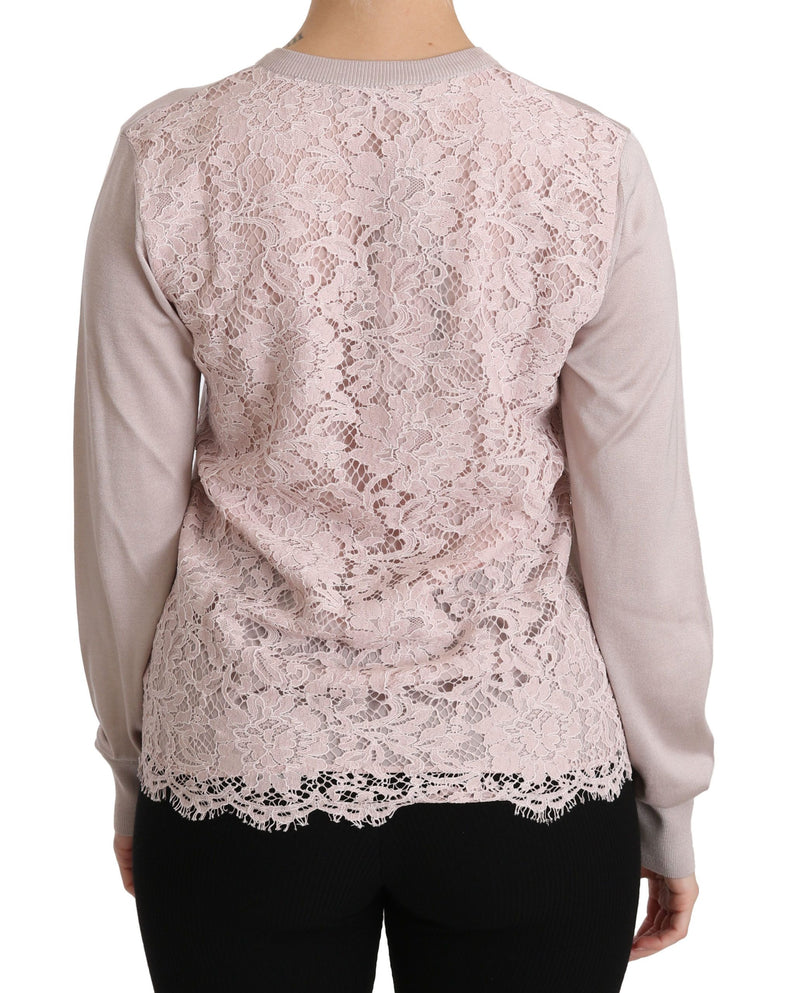 Silk Blend Pink Crew Neck Cardigan Dolce & Gabbana