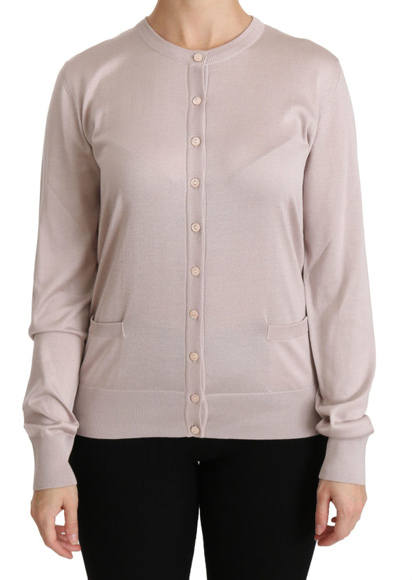 Silk Blend Pink Crew Neck Cardigan Dolce & Gabbana