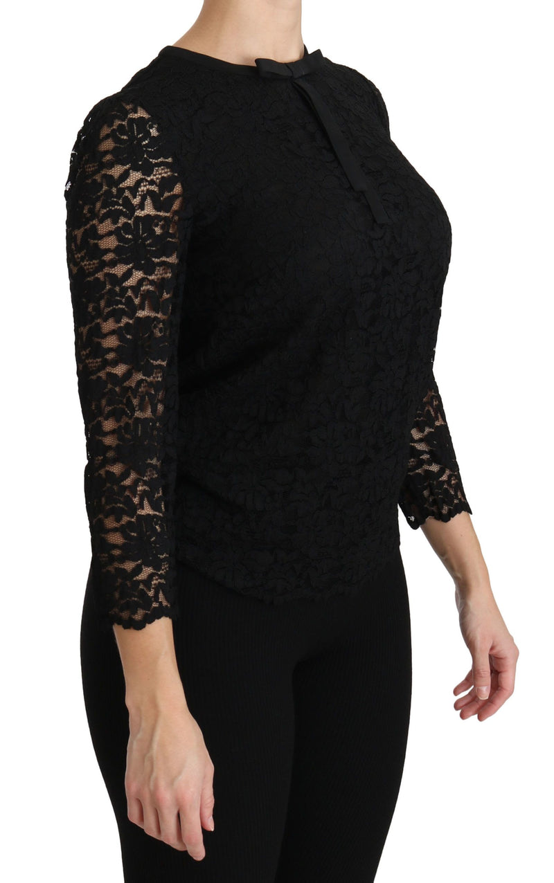 Elegant Black Lace Crew Neck Blouse Dolce & Gabbana