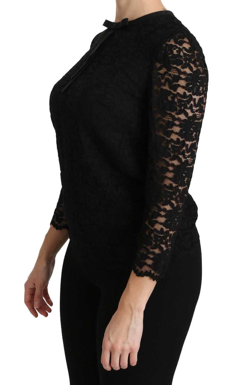 Elegant Black Lace Crew Neck Blouse Dolce & Gabbana